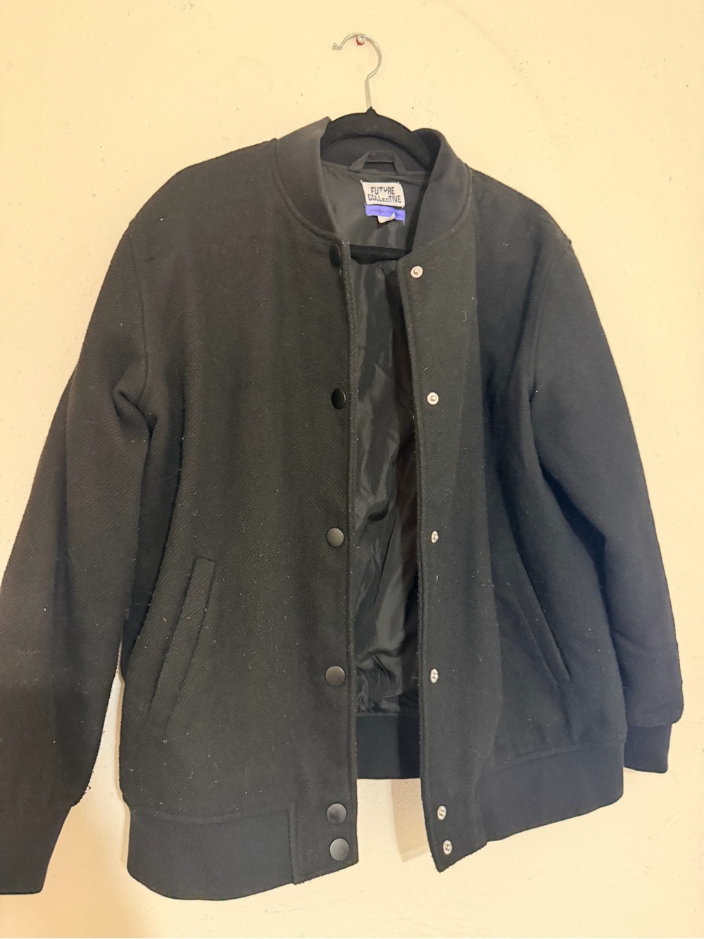 Women's Black Varsity Jacket with Snap Front